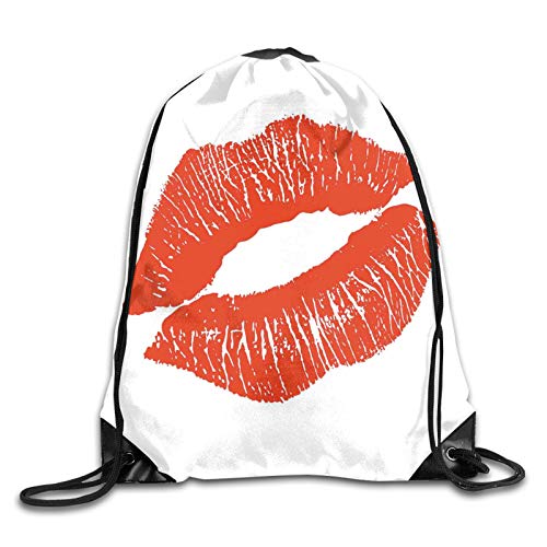Fuliya Print Drawstring Backpack,Print Of Lips Kiss Mark On White Background Seductive Trace With Grunge Display,Beach Bag for Gym Shopping Sport Yoga