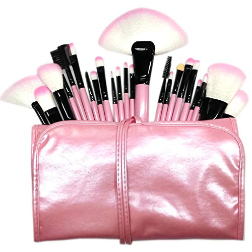 GeekerChip Brochas de Maquillaje,24 Piezas de Conjuntos de Pinceles de Maquillaje con Bolsa de Viaje,para las Cejas,Base de Maquillaje,Polvos,Crema,Set de Brochas de Maquillaje(Rosado)