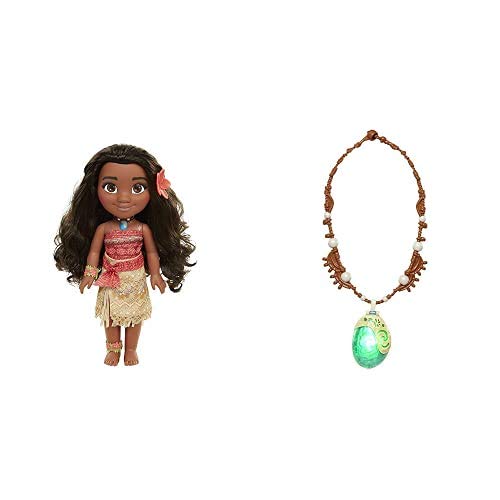 Glop Games Princesa Disney, muñeca Vaiana Detalle Fíjate en su Pelo, Vestido, Flor de Polinesia Toddler 35cm, 38 cm (04703) + Jakks Pacific Collar Mágico de Concha Marina Moana