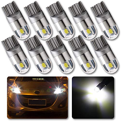 Grandview 10pcs Blanco T10 501 LED Bombilla 2-SMD 3030 W5W 194 168 2825 Cuña T10 Luz Interior del Coche Dashboard Bombilla Luz de maletero lateral Luz Número Placa Bombilla (DC 12V)