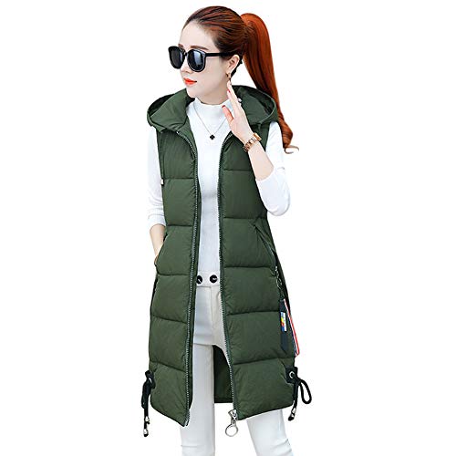 Gtagain Chaquetas Sin Mangas Chalecos Acolchados - Medio Largo Chaleco de Plumas Invierno con Capucha Parka Mujer Abrigos Puffer Slim Outwear