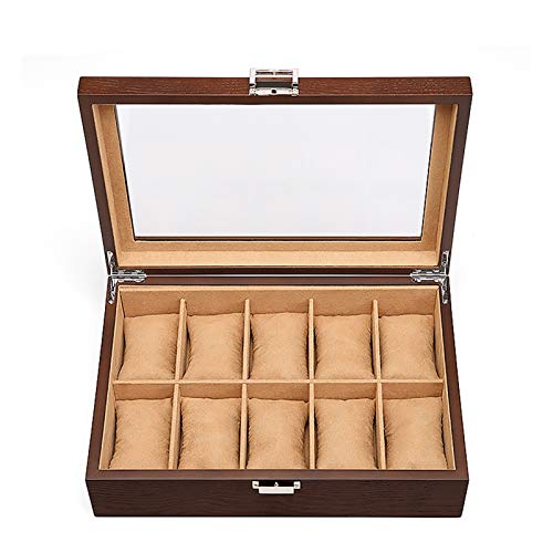 guoda Caja para Relojes-Caja para Relojes Caja De Reloj De 10 Ranuras Caja De Presentación De Reloj Cubierta De Vidrio De Madera Hombres Y Mujeres Reloj