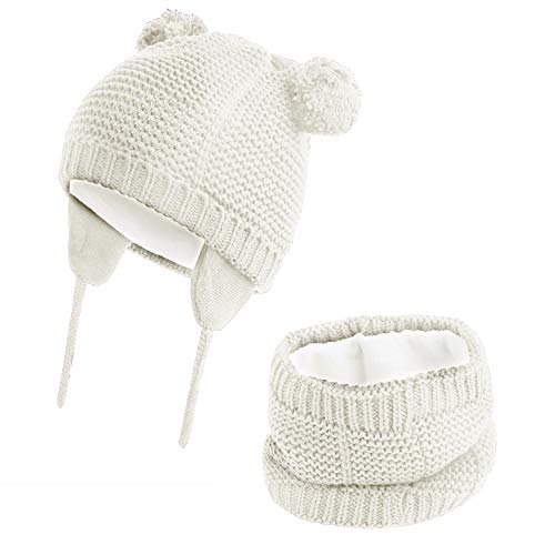 Hawiton Caliente Conjunto de Gorro y Bufanda de punto 2 piezas para niñas y niños otoño invierno, bebés suaves forro de lana Sombreros y pañuelo