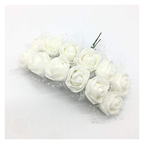 HETHYAN Rose de la Espuma de Las Flores Artificiales Dos manojos de Flores for la Boda 24 Piezas de decoración del hogar y litografías Falso Flor Blanca 30 (Color : 12pcs)