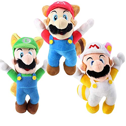 HPMM Super Mario Juguetes 3 unids/Lote Super Mario Land Juguetes de Peluche Mario Luigi Cosplay Mapache Gato Zorro Animales muñecos de Peluche Suaves Regalos for niños Cddxwa