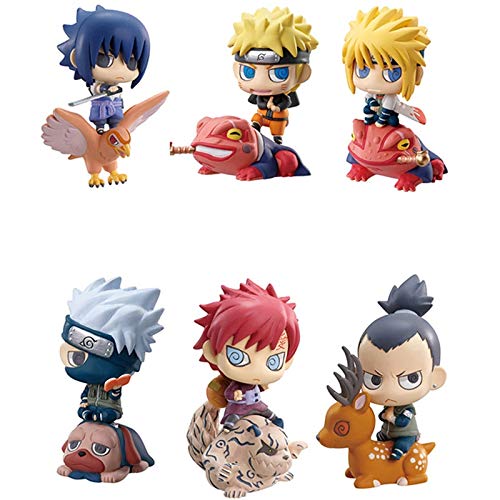 HSPHFX 6 piezas q Edición Naruto Modelo de mano, Namikaze Minato, Nara Shikamaru con bestia psíquica Gamabunta Deer Falcon Civet Cat Ninja Dog Mini Figurine, Caja de Ciega Cashapon Gacha Capsule Jugue