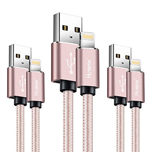 Hunletai Nylon Carga Rápida Cable Phone Rosa [3-Pack] 1m 1m 2m