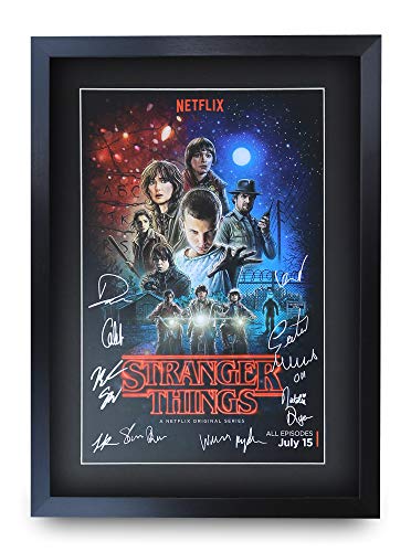 HWC Trading Stranger Things A3 Enmarcado Regalo De Visualización De Fotos De Impresión De Imagen Impresa Autógrafo Firmado por Ventiladores De Programa De TV