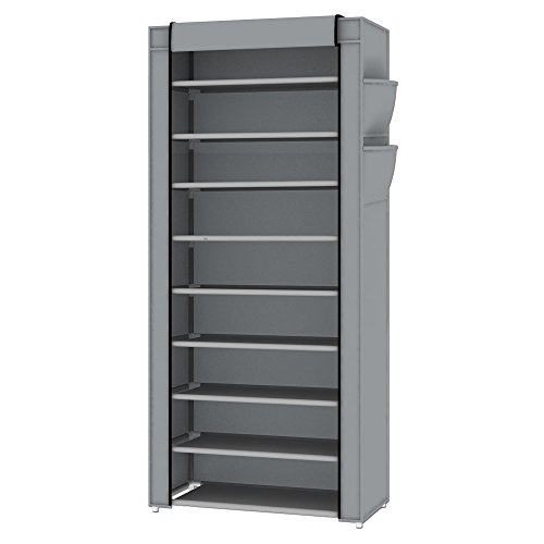 Intirilife Armario Tela Plegable 170x58x28 cm in Gris Ceniza – Guardar Ropa Organizador Zapatero de Textil Tela Portátil con Cremallera y 9 Estantes per Zapatos – Closet Estanteria Exterior