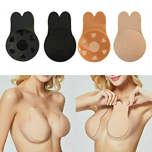 Invisible Bra Tape, Reusable Invisible Strapless Self Adhesive Backless Silicone Bra, Strapless Bra Backless Silicone Push Up Adhesive Rabbit Nipple Lift Invisible (Beige, E/F)