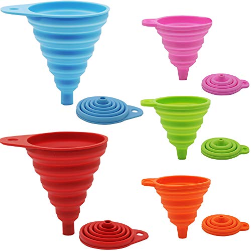 JEZOMONY Juego de Embudo Plegable de Silicona, Embalaje Plegable Flexible de 5 Paquetes para la Cocina, Botella de Agua, líquido, Grande + pequeño