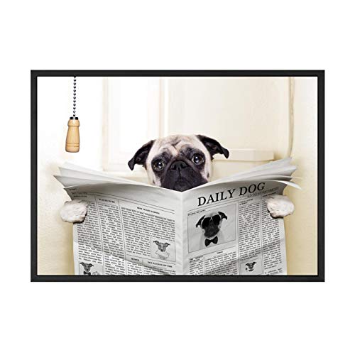 Jin Yi Global Perro Leyendo periódico Inodoro Pared Arte Lienzo póster Impresiones Divertido Perro Pintura Pared Cuadros hogar baño decoración Perros 30x50cm sin Marco