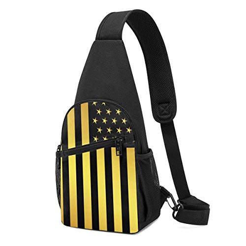 JONINOT Mochila de Hombro de Pecho Liviana Multiusos Trabajo Escolar Bandera Americana Oro y Negro Mochilas Informales Resistentes a la decoloración Viajes Senderismo Deportes