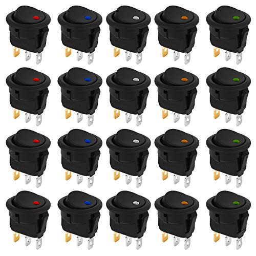 Jubaopen 20PCS Interruptores 12v Interruptor Basculante Interruptor de Palanca Coche 12v 20A con Luz de Punto LED de para Electrodomésticos de Remolque de Camión de Barco de Automóvil (5 Colores)