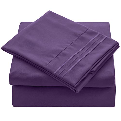 Juego de ropa de cama de Veeyoo, antiarrugas, hipoalergénico, suave, 3 piezas, color blanco, poliéster, Morado, Doublé