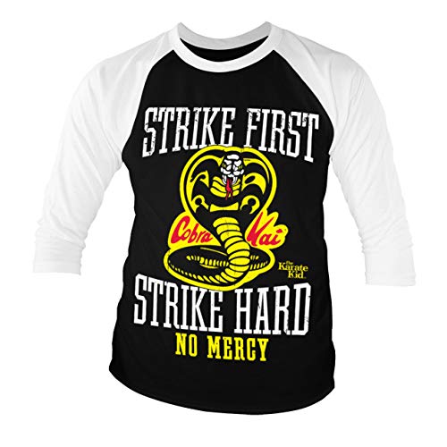 Karate Kid Licenciado Oficialmente Cobra Kai No Mercy Baseball Camisa de Manga 3/4 para Hombre (Negro-Blanco), Medium