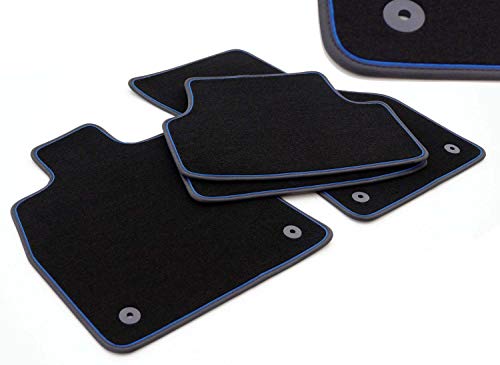 kh Teile Alfombrillas aptas para Golf 7 VII Velours Premium Auto 4 piezas Negro Nubuck Negro Banda Azul