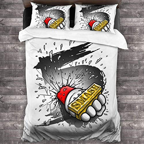 Kinhevao Super Smash Bros 5 Knuckle Duster Juego de Cama de 3 Piezas Funda nórdica, Juego de Cama Decorativo de 3 Piezas con 2 Fundas de Almohada C10808