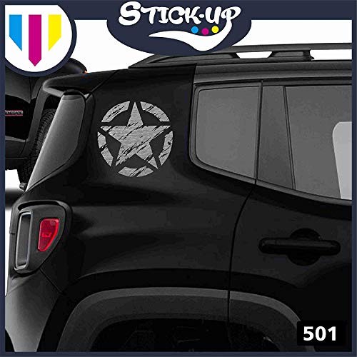 Kit de adhesivos – 2 piezas estrella militar vintage lateral posterior – 20 x 20 cm – todoterreno 4 x 4 lados del capó Jeep Renegade Suzuki Offroad adhesivos adhesivos laterales AUT Decal (plata)