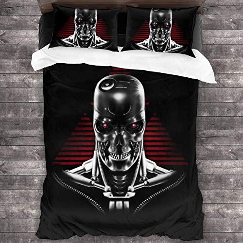 KUKHKU Terminator Judgment Day Face Juego de Cama de 3 Piezas Funda nórdica, Juego de Cama Decorativo de 3 Piezas con 2 Fundas de Almohada C10751