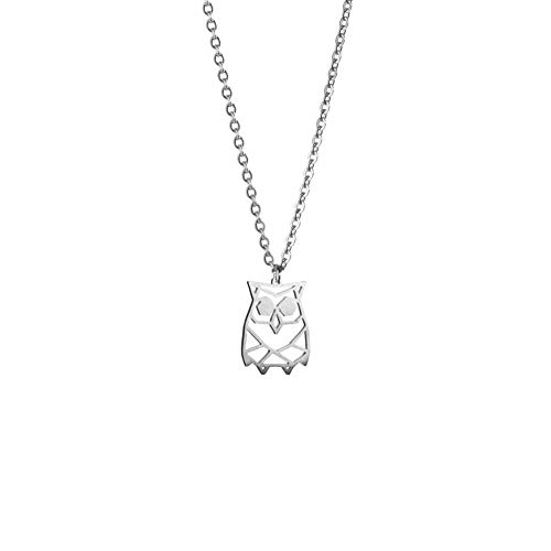 La Menagerie Búho Plata, Joya de Origami & Collar geométrico Plata Mujer - Collar bañado en Plata de Ley 925 con diseño Animal búho - Joyería para niñas y Mujeres