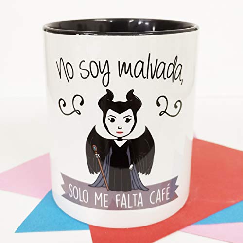 La Mente es Maravillosa - Taza con Frase y dibujo. Regalo original y gracioso (No soy malvada, solo necisito café) Taza película Maléfic