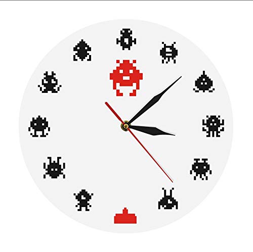 LAYYYQX Game Space Alien Kid Reloj De Pared Pixel Art Monster Arcae Juegos Modern Game Room Wall Art