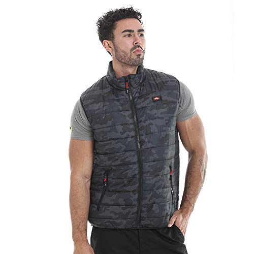 Lee Cooper LCVST708 ropa de trabajo para hombre Slim Fit Ligera impresión de Camo acolchado chaleco a prueba de viento impermeable térmica Chaleco Chaleco, Negro Camo, Medio