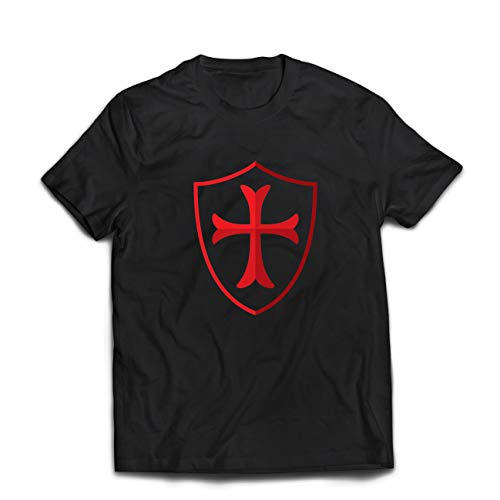 lepni.me Camisetas Hombre Escudo de los Caballeros Templarios, Cruz Roja, Orden de Caballeros Cristianos (X-Large Negro Multicolor)