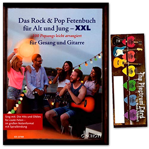 Libro de grasas Rock & Pop para jóvenes y mayores, tamaño XXL, 100 palomitas, fácil de arreglar, para canto y guitarra, con púas, ideal como regalo.