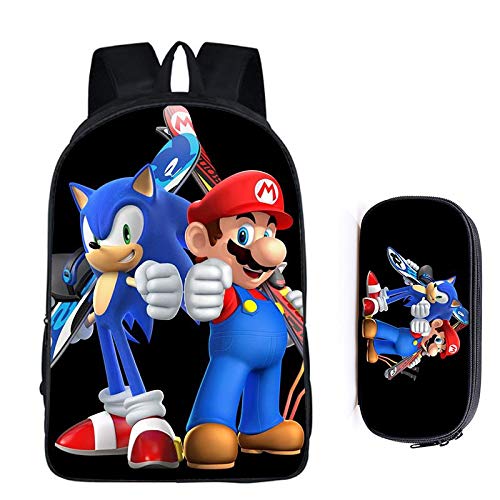 LINGJIA Sonic Figuras Juguetes 2 Unids / Lote Sonic The Hedgehog Mario Mochila Escolar para Niños Mochila para Niños Conjuntos Escolares para Niños Bolso Escolar Mochila para Niños Pequeños