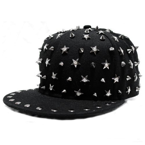 Locomo Negro Rayas de Erizo Remaches de Spike Spiky Star Gorra FFH125 Negro Negro