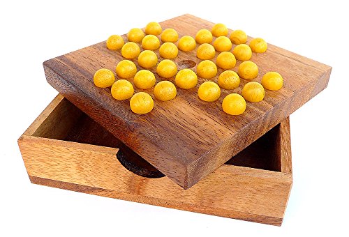 LOGICA GIOCHI Art. Solitario de Madera – Rompecabezas de Madera Preciosa – 2 Niveles de Dificultad - Versión de Bolsillo