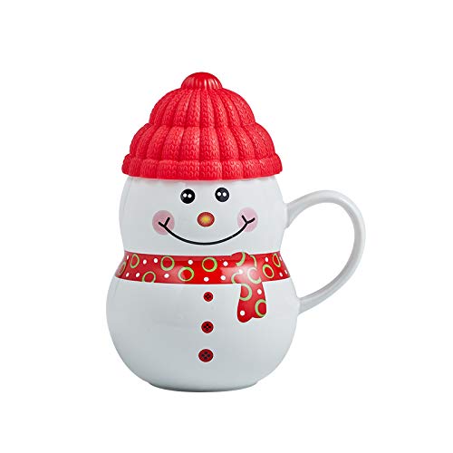 lookmoon Tazas de muñeco de Nieve Tazas de Leche de café Creativas Taza de té de cerámica para Taza de Regalo de cumpleaños de Navidad con cuchara-330 ml Rojo