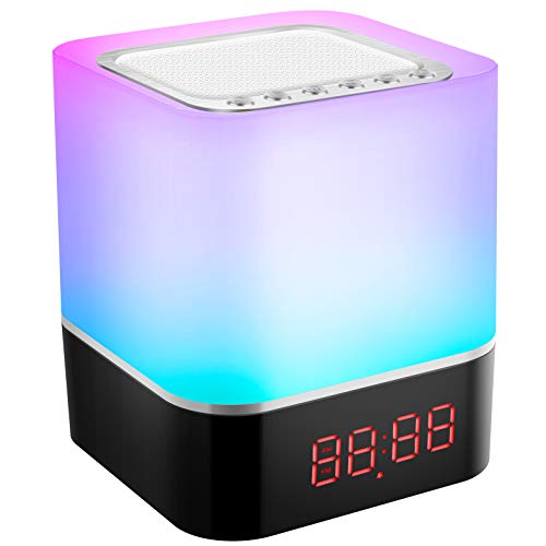 Luces nocturnas Altavoz Bluetooth, StillCool Lámpara de Noche Smart Touch, Reloj Despertador Digital, Luz de Noche Multicolor RGB Regulable, Regalos para Niños Adolescentes (Color nuevo)