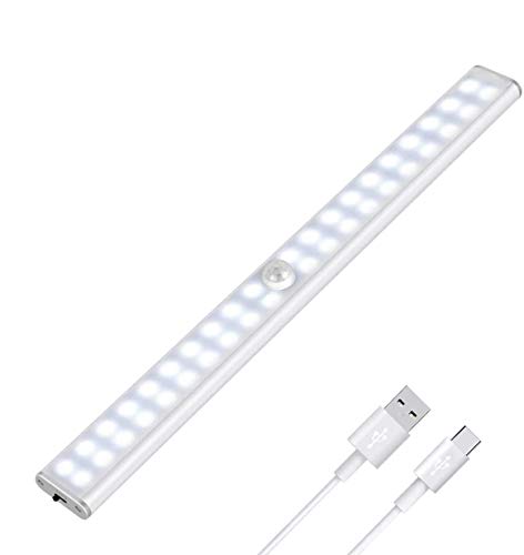 Luz Armario 40 LED, USB Recargable Luces LED Armario con Sensor Movimiento, 3 Modos Lámpara LED de Armario con Tira Magnética, para Armario, Cocina, Escalera, Pasillo y Emergencias