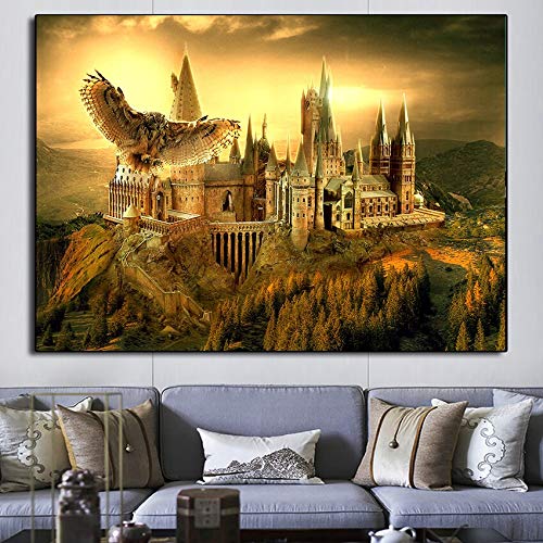 Magic World School Classic Castle Carteles de películas e Impresiones Pintura Lienzo Cuadros de Arte de Pared para decoración de habitación de niños 60x90 Sin Marco