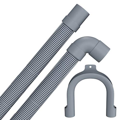 Manguera de desagüe de 2,5 m para lavadora y lavavajillas con conexión angular recta de 19 mm / 22 mm con grillete flexible de desagüe, manguera de desagüe de 2,5 m