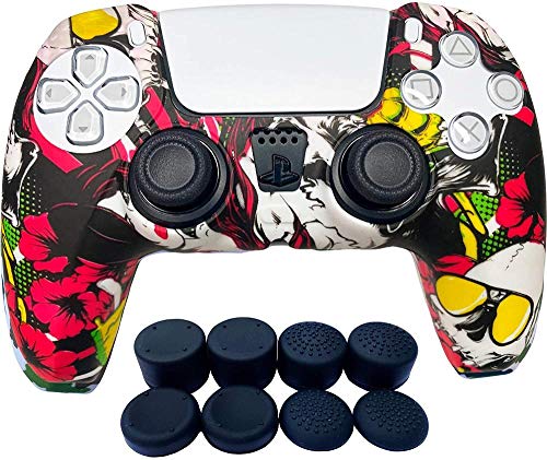 Máscaras del controlador PS5 | Accesorios Playstation 5 - Funda protectora de silicona para Dualshock con 8 tapas Pro Thumb Grip (Cyberpunk)