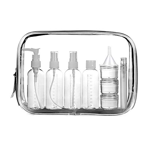 Meiruier 10 pcs Botellas de Viaje, Bolsa de Cosméticos Impermeable Botellas de Viaje Portátiles Reutilizables Botellas Cosméticas Set de Botellas de Viaje para Champú/Crema/Gel/Líquido Contenedo