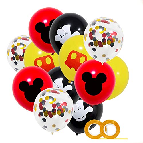 Mickey Party Globos 40 Pack,12 pulgadas Globos de látex Rojo Negro Amarillo Color Confetti Balloons Kit para Baby Shower Mickey Theme Party Supplies Suministros para fiestas de cumpleaños Decoraciones