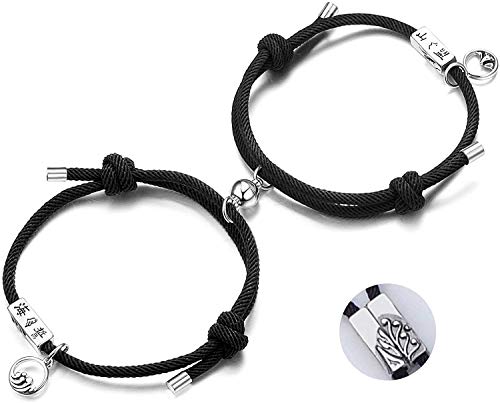 Milacolato2 uds Juego de Pulseras Magnéticas para Parejas, Cuerda de Atracción Mutua, Pulseras Trenzadas, Juego de Joyas para Parejas con Dijes Ajustables para Mujeres y Hombres