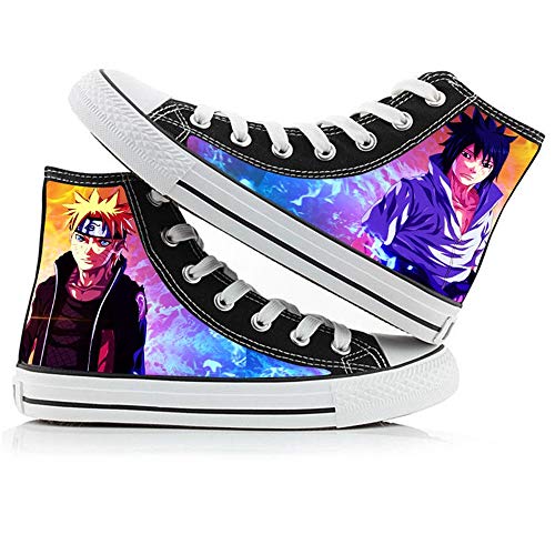 MLX-BUMU Naruto A Todo Color Diferentes Patrones Zapatos De Lona Pintados A Mano Zapatillas Altas Anime Pintado Juegos De rol Zapatos De Hombres Y Mujeres,Black,41