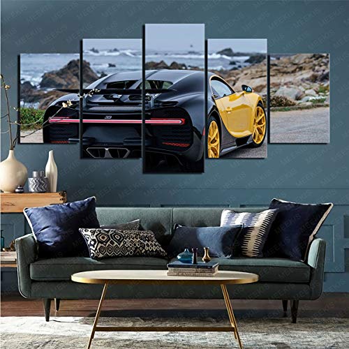 mmkow Impresión En Lienzo Vehículos Bugatti Chiron5 Piezas para Sala De Estar Decoración del Hogar Decoración De La Pared Impresión Artística