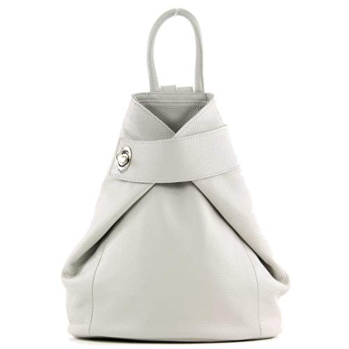 modamoda de - T179 - mochila de mujer de piel italiana, Color:gris claro