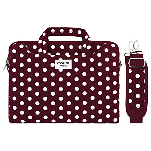 MOSISO Funda Protectora Compatible con 13-13.3 Pulgadas MacBook Air/MacBook Pro Retina/Surface Laptop/Book, Bolsa de Hombro Patrón Maletín Bandolera con Cinturón de Carro, Base Vino Rojo Punto