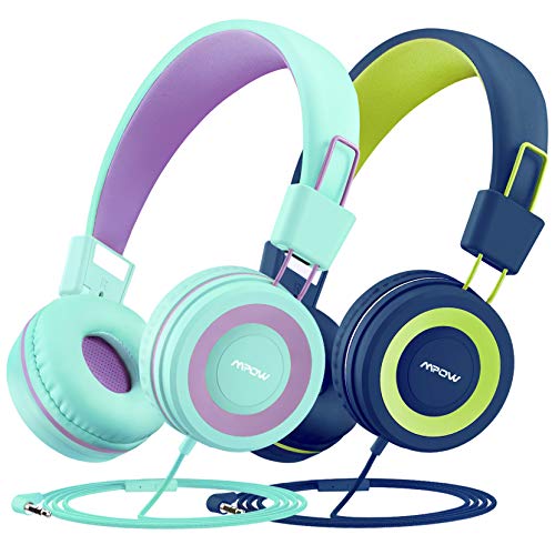 Mpow Auriculares para niños (Paquete de 2) con limitador de Volumen de 91dB y protección auditiva, Peso liviano Cómodos Auriculares para Colocar en la Oreja