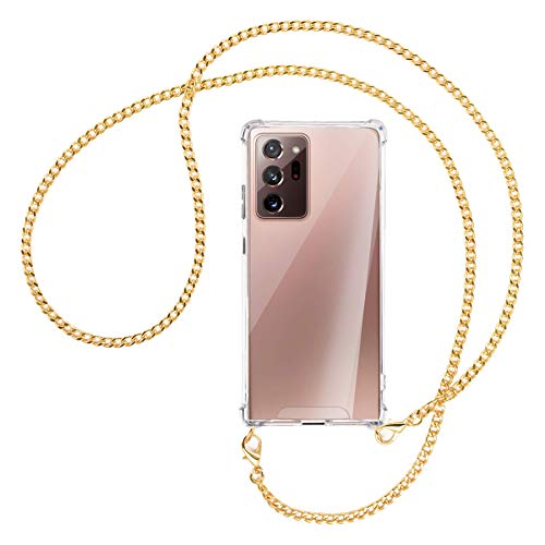 mtb more energy® Collar Smartphone para Samsung Galaxy Note 20 Ultra (SM-N985, 6.9'') - Cadena de Metal (Oro) - Adjunto Abajo - Funda Carcasa Anti Shock con Cuerda Correa