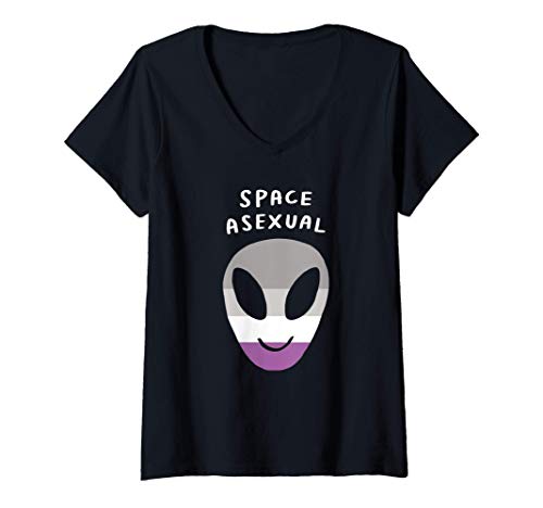 Mujer Space Asexual Alien LGBTQIA Aesthetic Ace Pride Flag Space Camiseta Cuello V