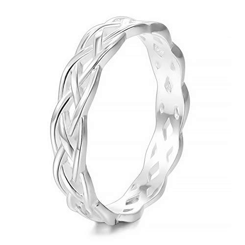 MunkiMix 925 Plata Banda Venda Anillo Ring El Tono De Plata Triquetra Irlandés Celta Celtic Nudo Knot Eternidad Eterno Alianzas Boda Amor Love Talla Tamaño 17 Mujer